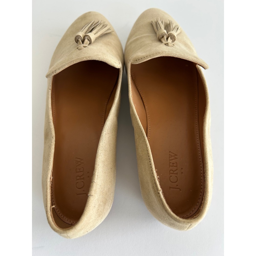J.Crew Womens Tan Suede Tassel Loafers Smoking Slippers Beige Size 9 Flat Shoes - Picture 3 of 6